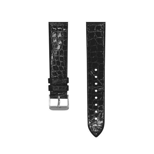 Black Alligator Grain Embossed Leather Strap