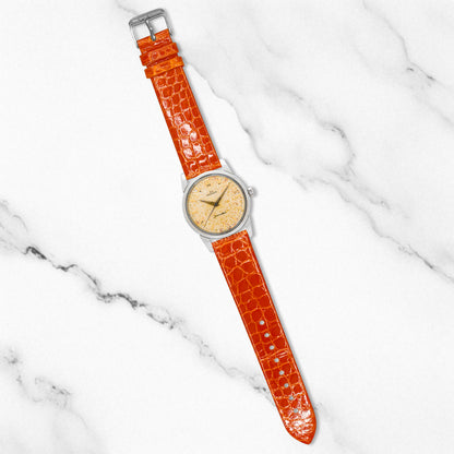 Orange Alligator Grain Embossed Leather Strap