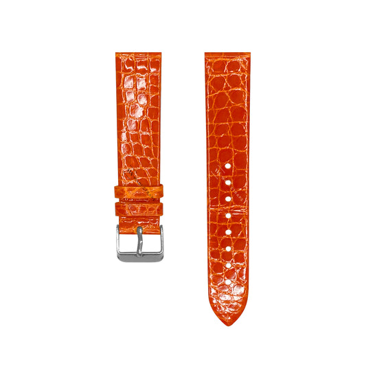 Orange Alligator Grain Embossed Leather Strap