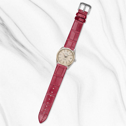 Red Bamboo Grain Flat Leather Strap