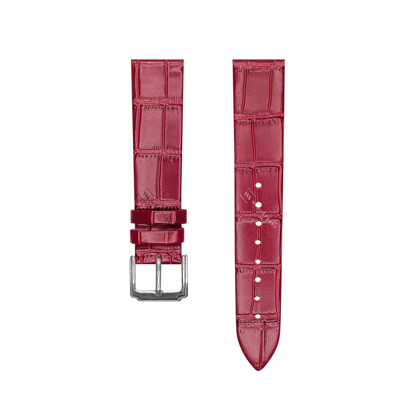 Red Bamboo Grain Flat Leather Strap