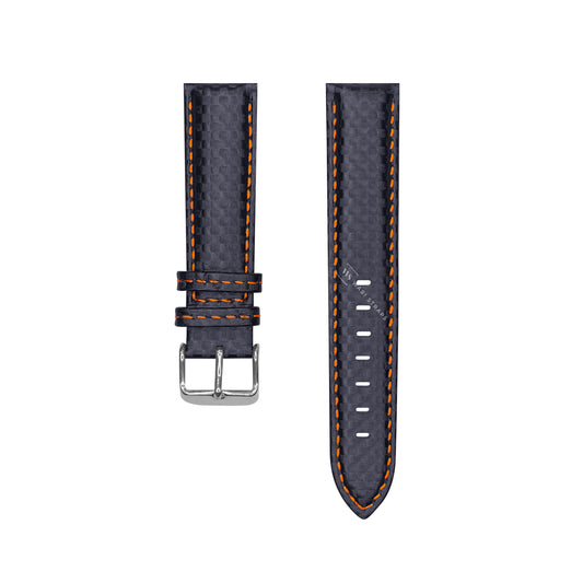 Black-Orange Carbon Fibre Leather Strap