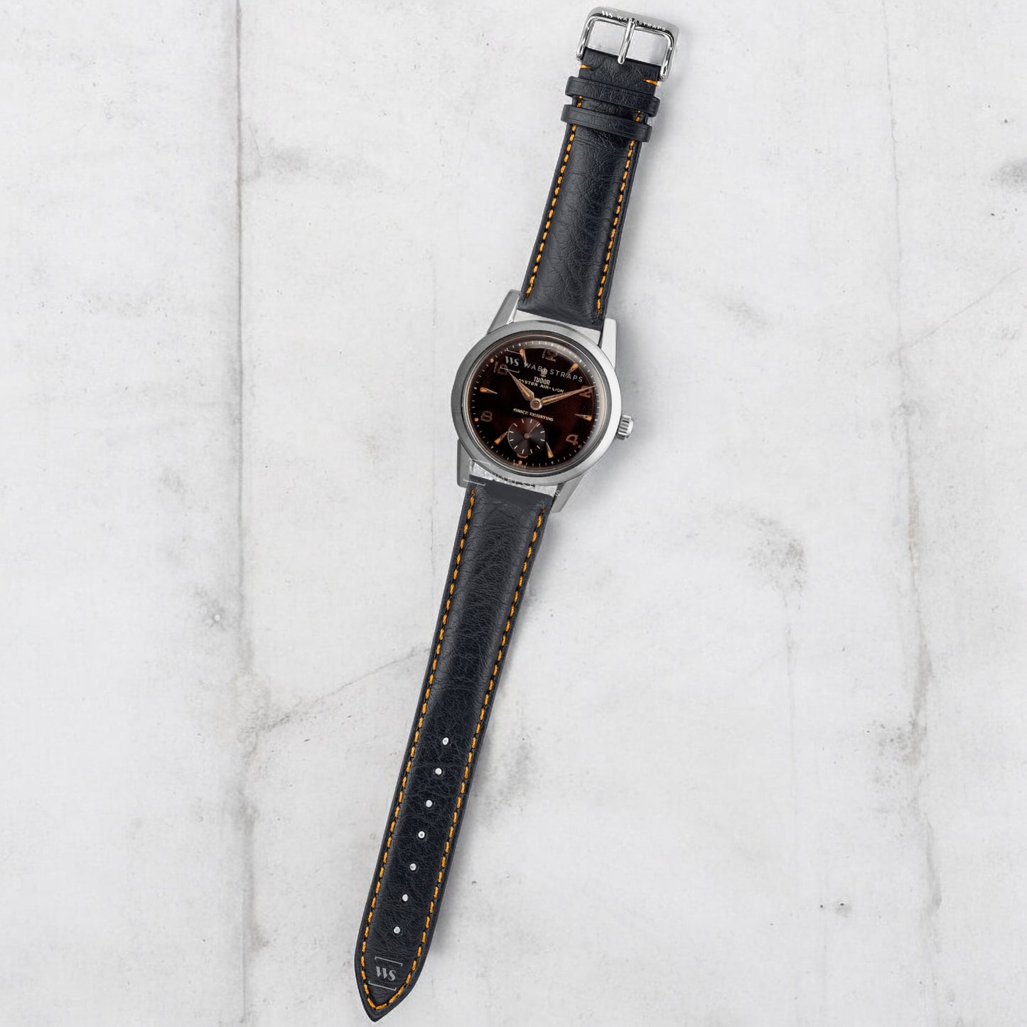 Orange Stitched Classic Black Leather Strap