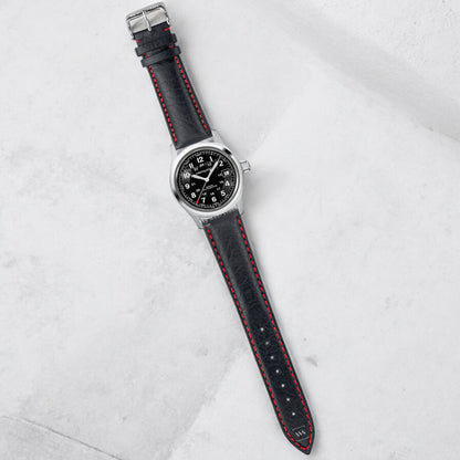 Red Stitched Classic Black Leather Strap