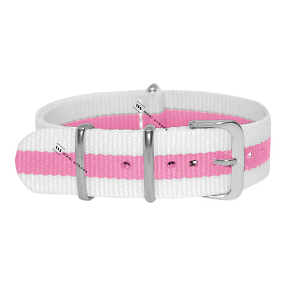 White & Pink Classic British Military Watch Strap