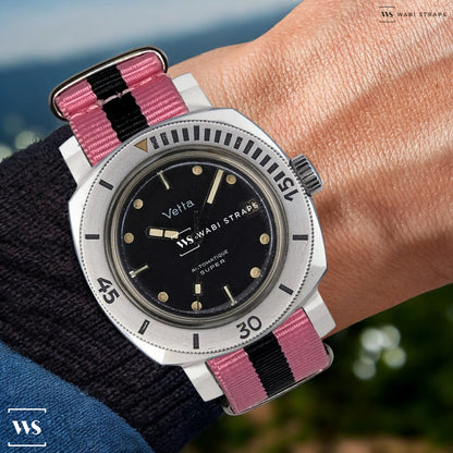 Pink & Black Classic British Military Watch Strap