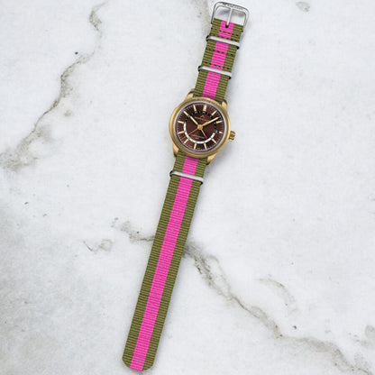 Olive Green & Pink Classic British Military Watch Strap