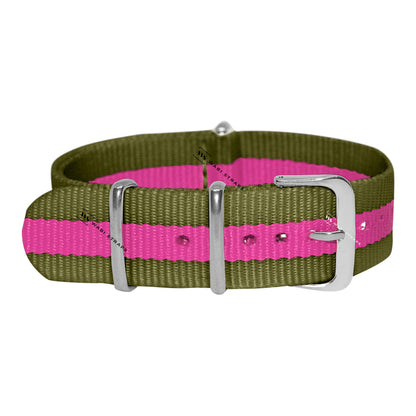 Olive Green & Pink Classic British Military Watch Strap