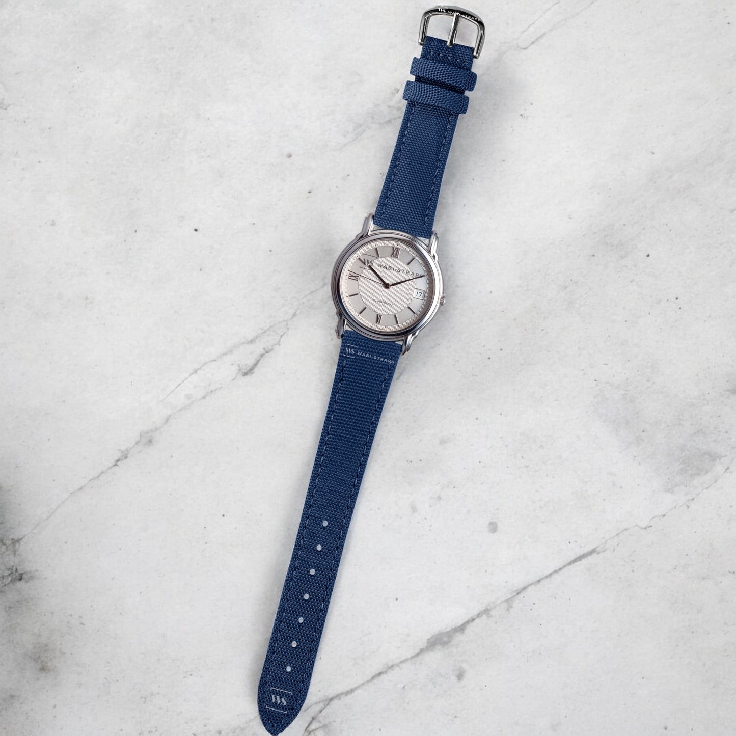 Blue Sailcloth Leather Watch Strap