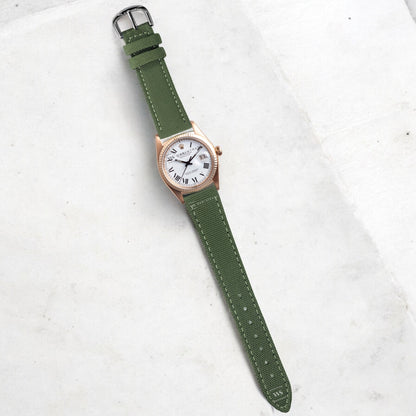 Green Canvas Leather Watch Strap