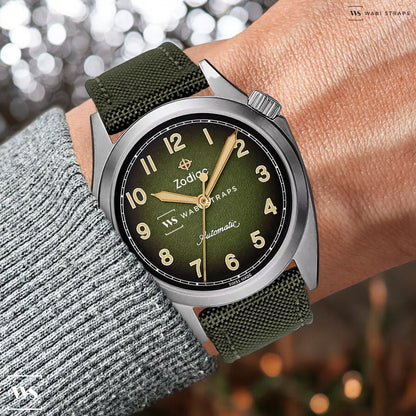 Green Canvas Leather Watch Strap