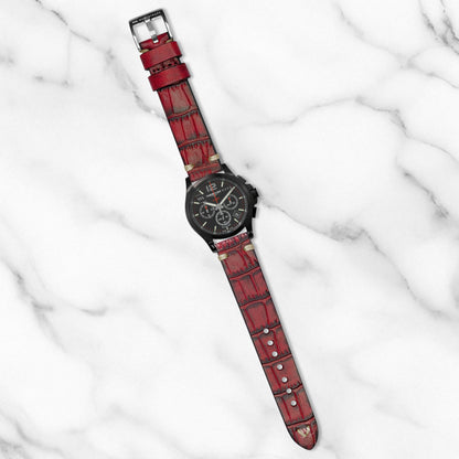 Red Croc Grain Embossed Leather Strap