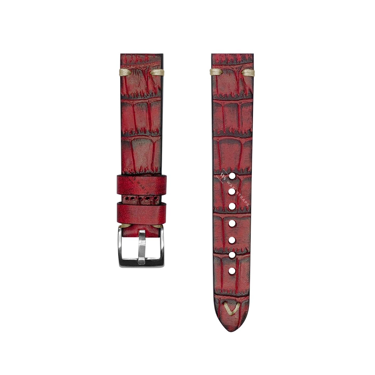 Red Croc Grain Embossed Leather Strap