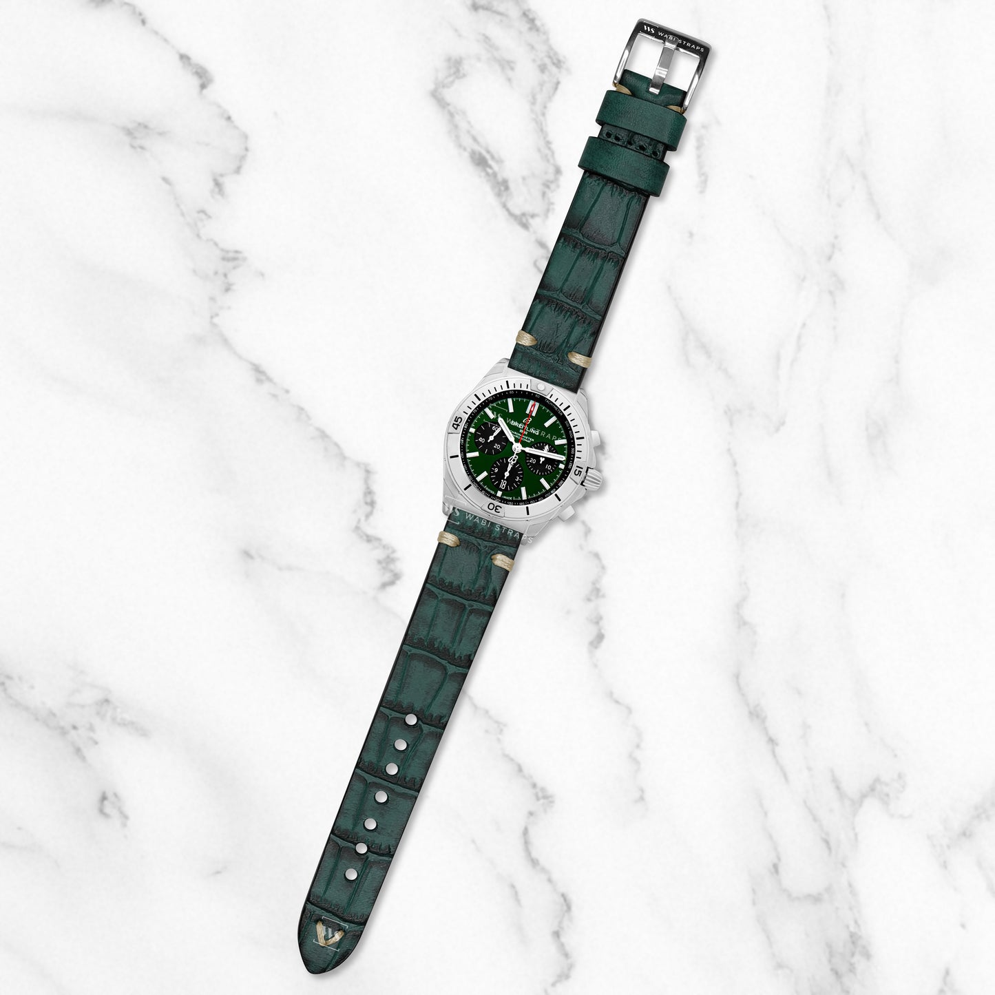 Green Croc Grain Embossed Leather Strap