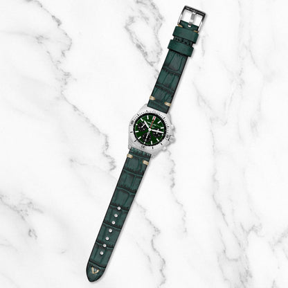 Green Croc Grain Embossed Leather Strap