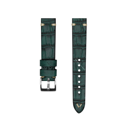 Green Croc Grain Embossed Leather Strap