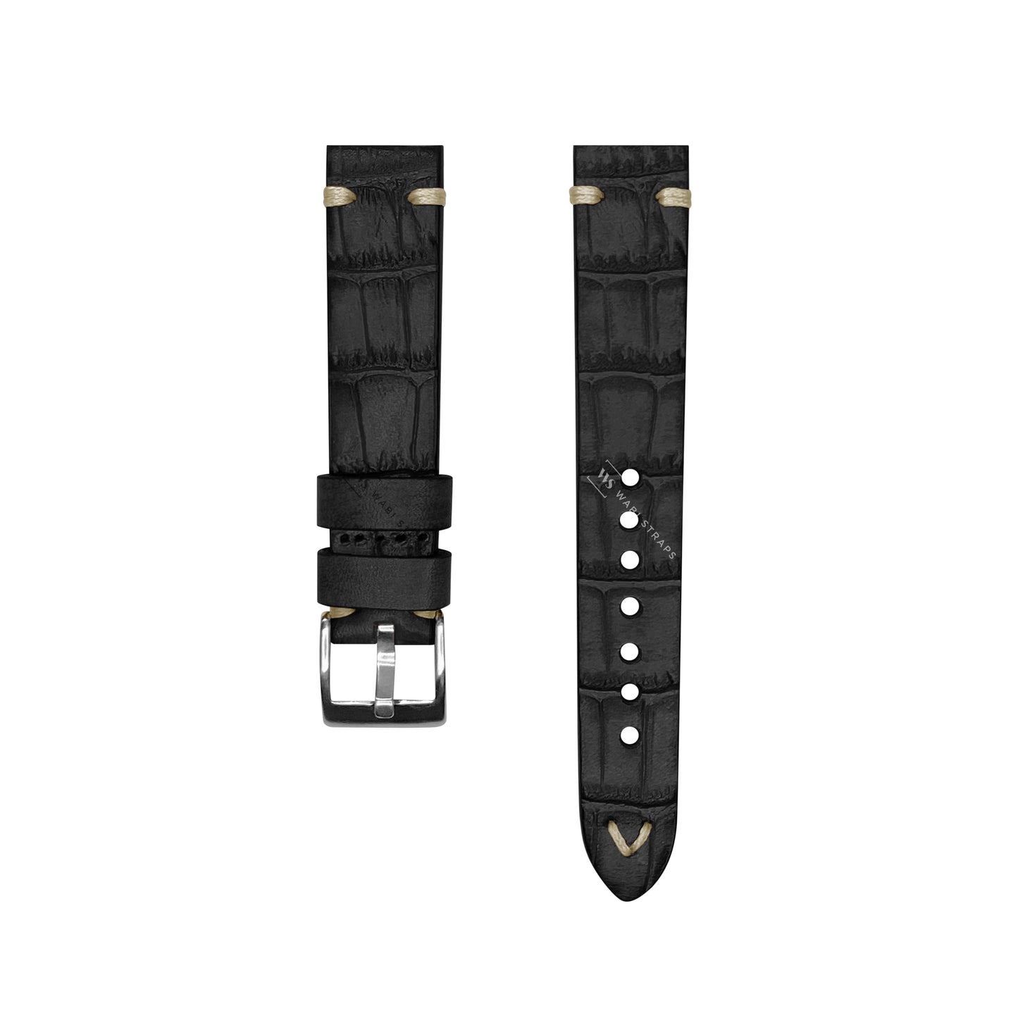 Black Croc Grain Embossed Leather Strap