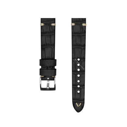 Black Croc Grain Embossed Leather Strap