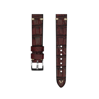 Coffee Croc Grain Embossed Leather Strap