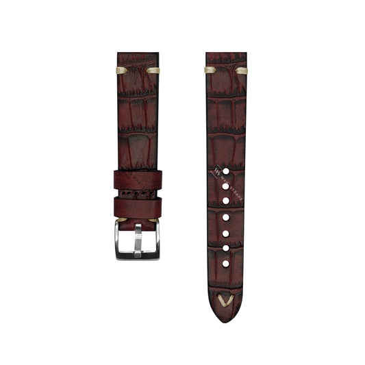 Coffee Croc Grain Embossed Leather Strap