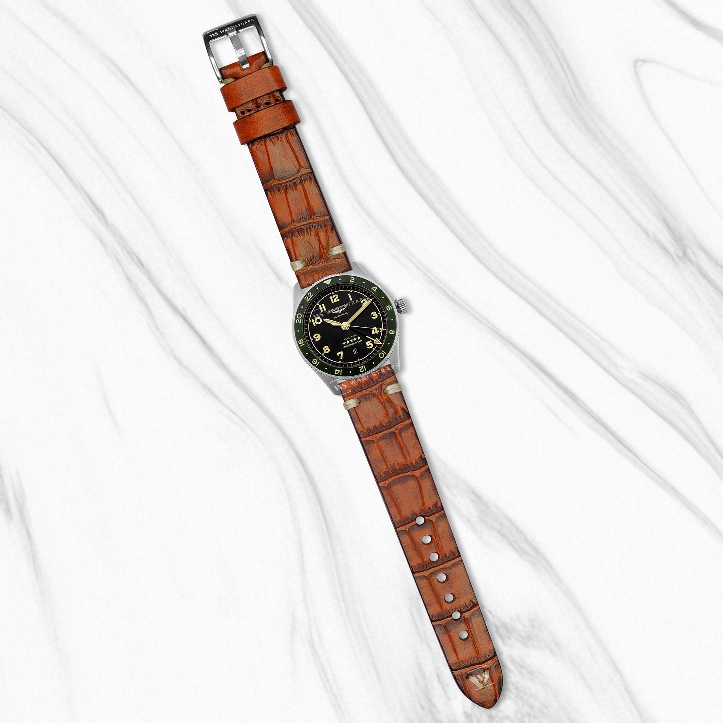 Tan Croc Grain Embossed Leather Strap