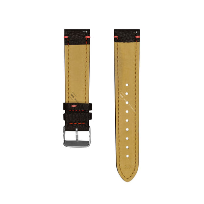 Black-Red Double Ridged Leather Strap