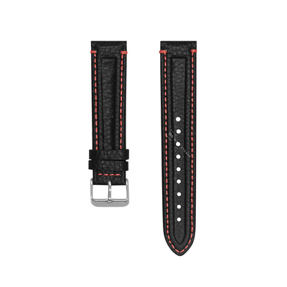 Black-Red Double Ridged Leather Strap