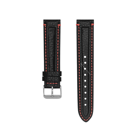 Black-Red Double Ridged Leather Strap