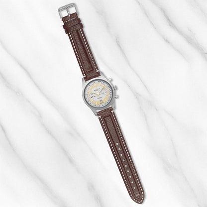 Coffee-White Double Ridged Leather Strap