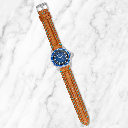 Brown-Blue Double Ridged Leather Strap