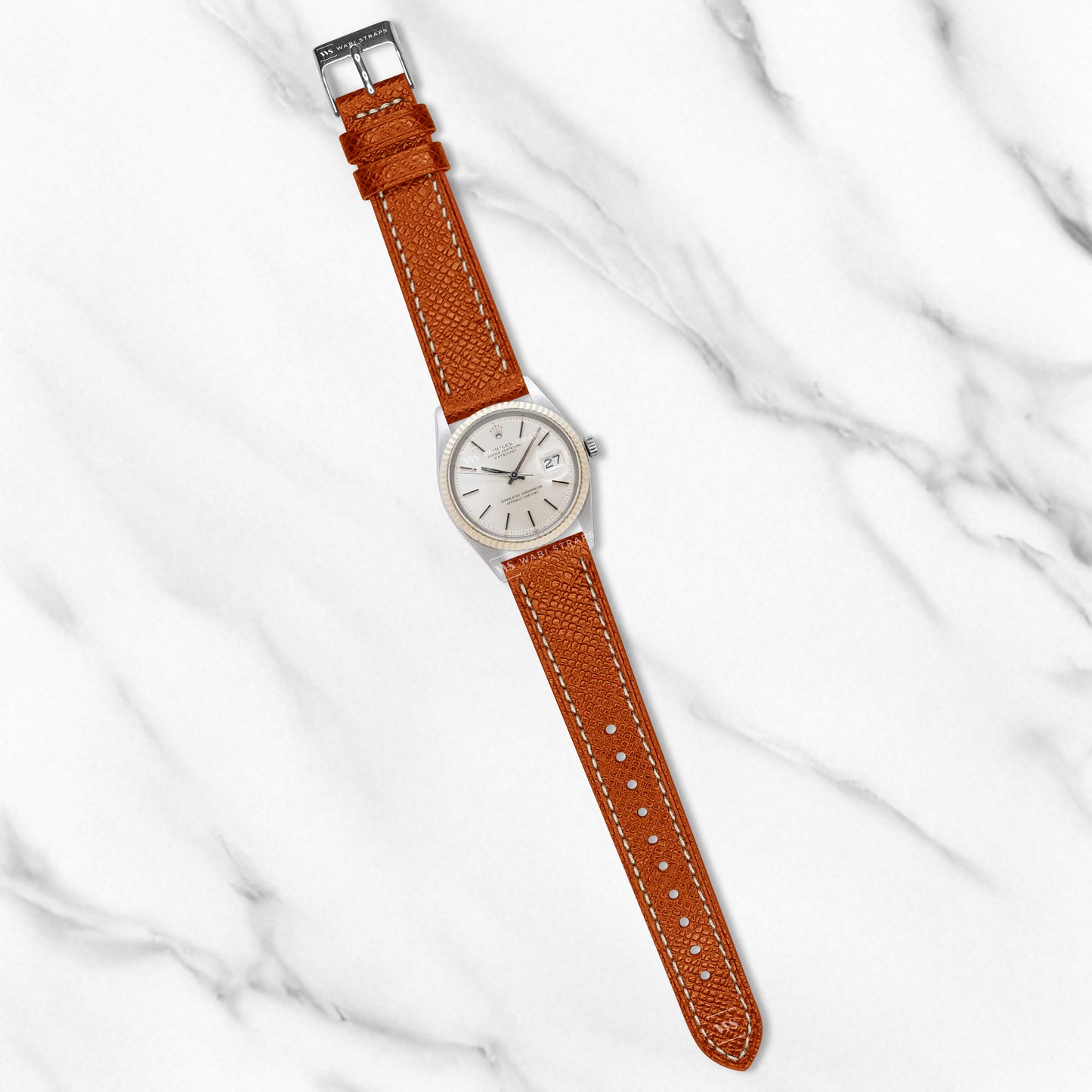 Orange Epsom Pebbled Texture Leather Strap