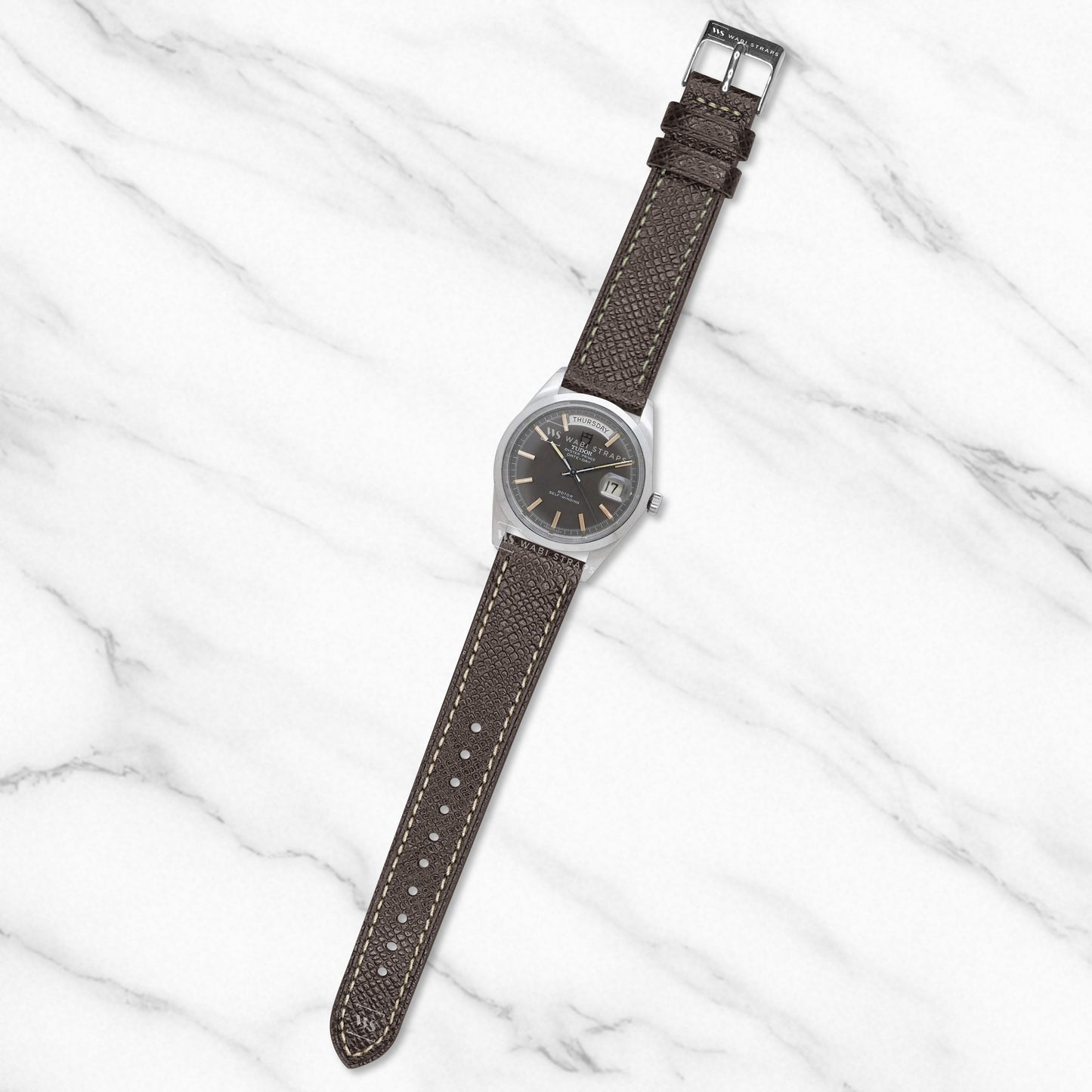 Grey Epsom Pebbled Texture Leather Strap