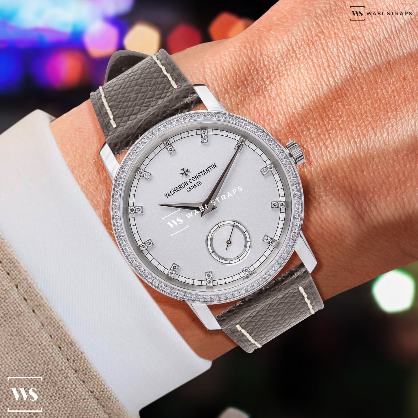 Grey Epsom Pebbled Texture Leather Strap