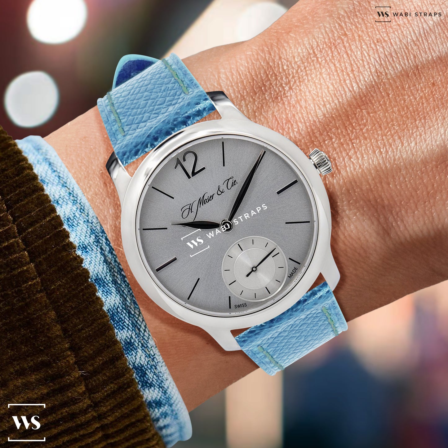 Baby Blue Epsom Pebbled Texture Leather Strap