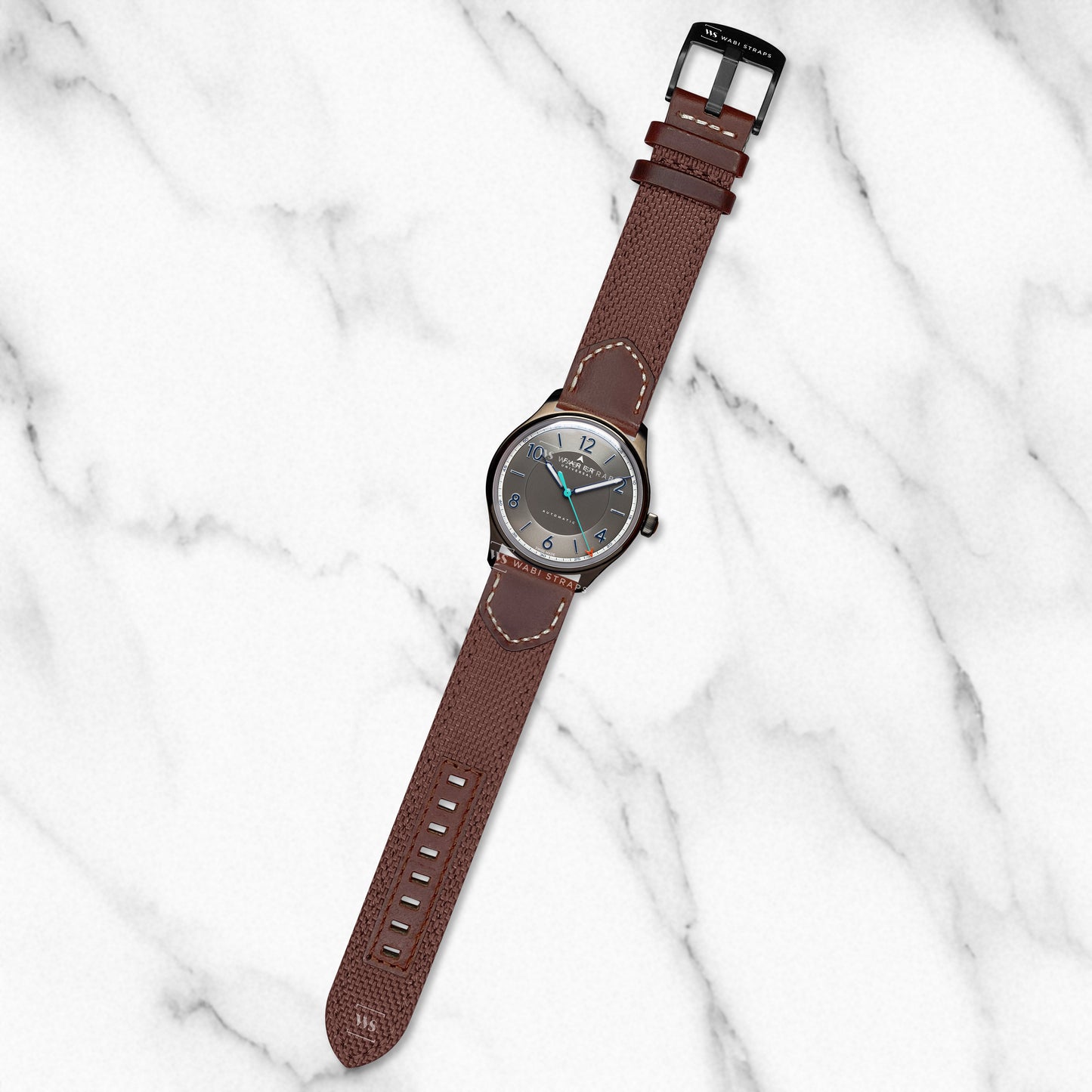 Brown Fabric Leather Hybrid Strap