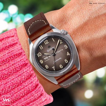 Brown Fabric Leather Hybrid Strap