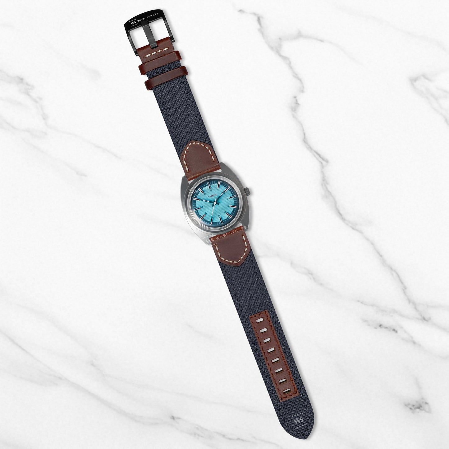 Blue Fabric Leather Hybrid Strap