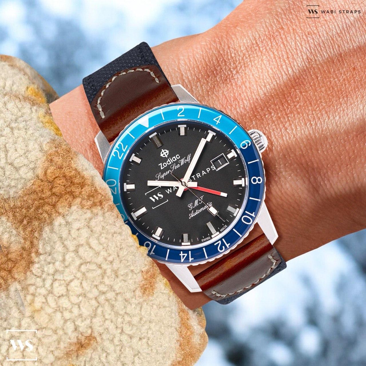 Blue Fabric Leather Hybrid Strap