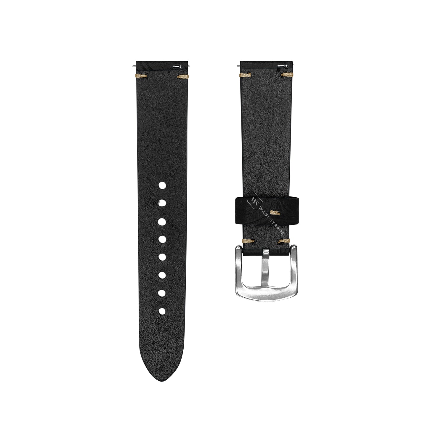 Black Floral Pattern Embossed Leather Strap