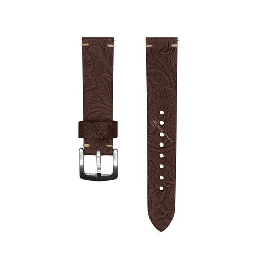 Brown Floral Pattern Embossed Leather Strap