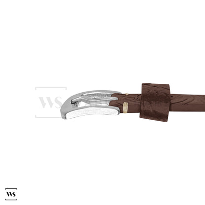 Brown Floral Pattern Embossed Leather Strap