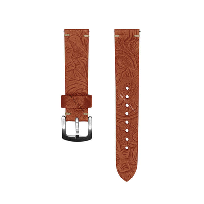 Tan Floral Pattern Embossed Leather Strap