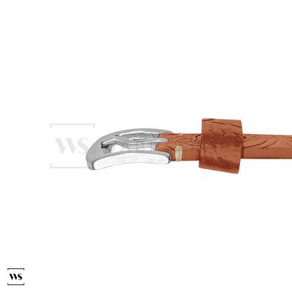 Tan Floral Pattern Embossed Leather Strap