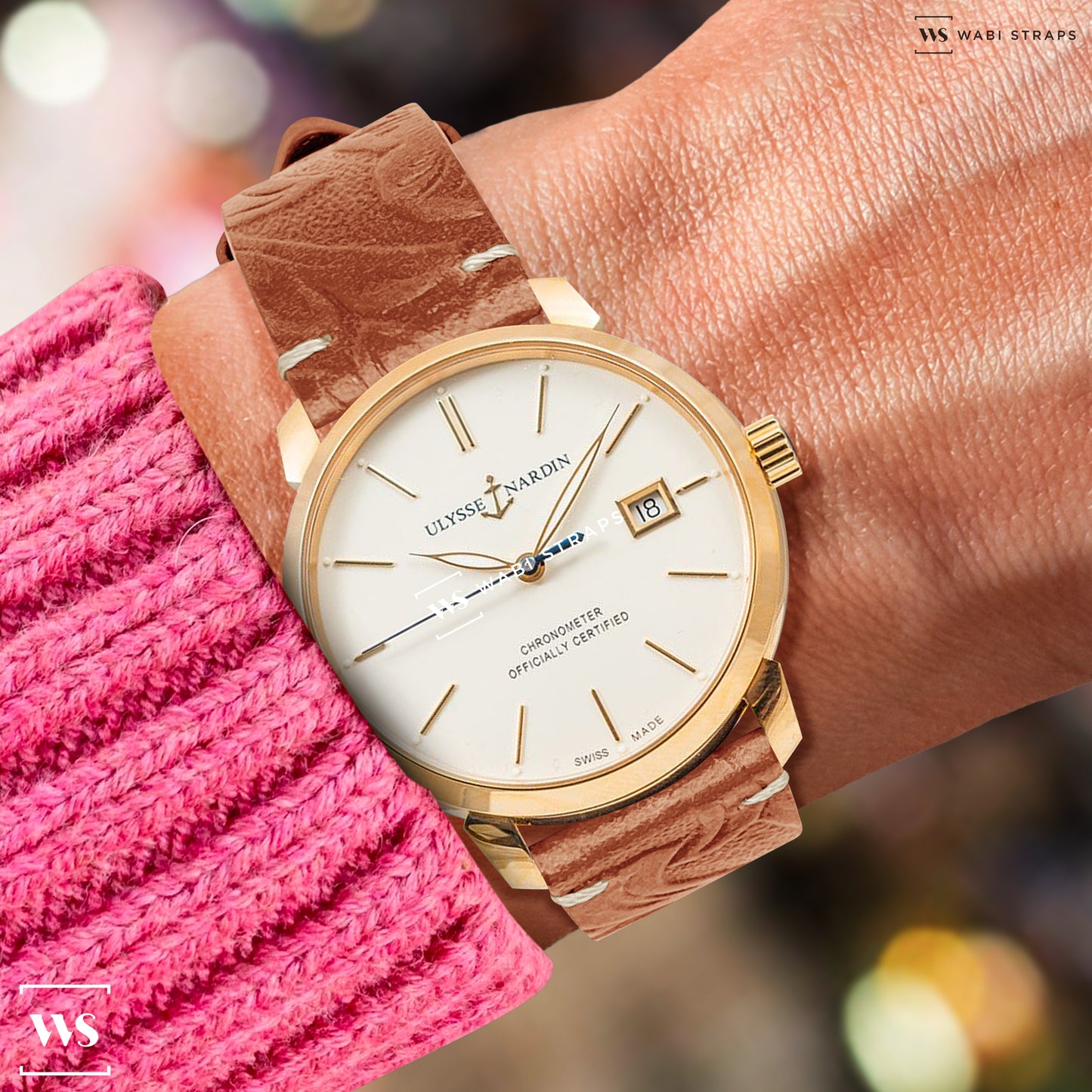 Tan Floral Pattern Embossed Leather Strap