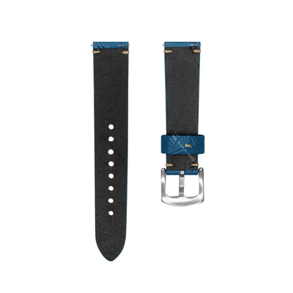 Blue Floral Pattern Embossed Leather Strap