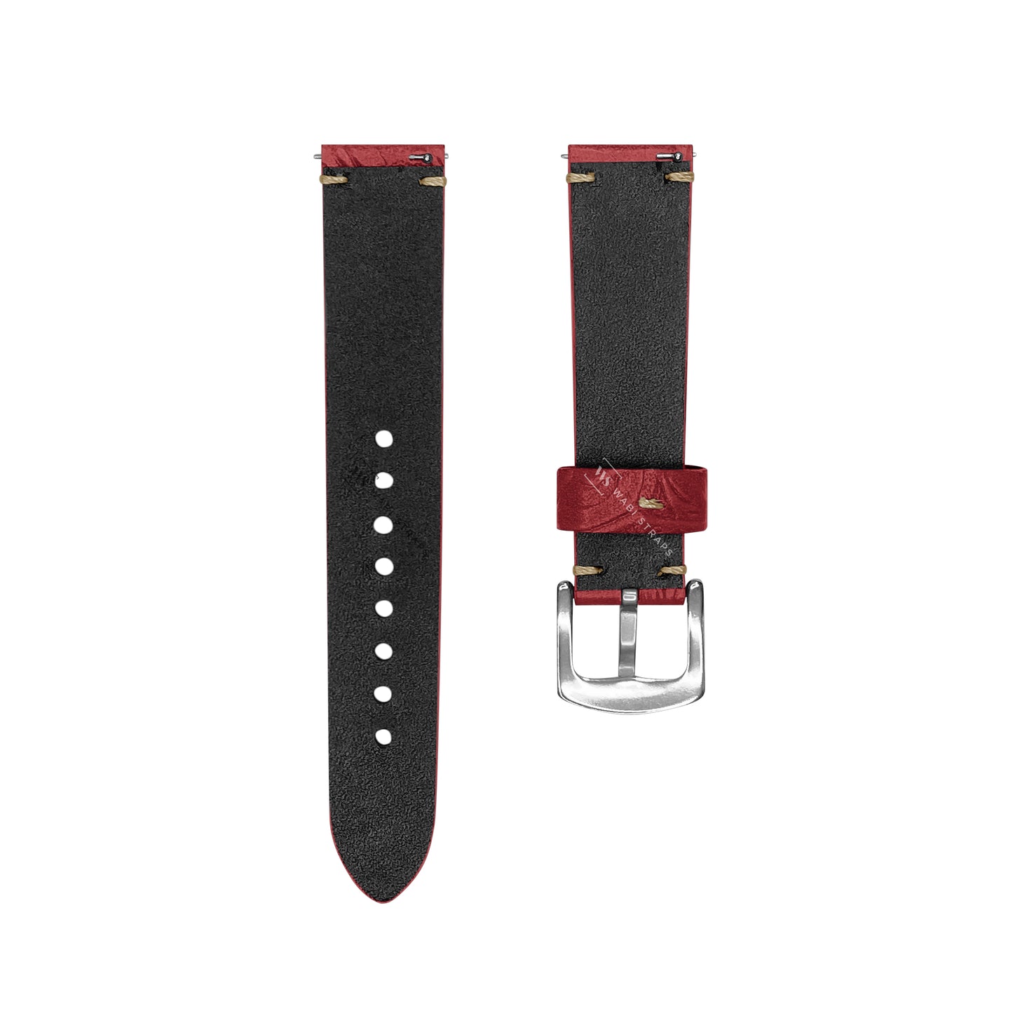 Red Floral Pattern Embossed Leather Strap