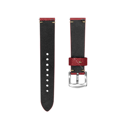 Red Floral Pattern Embossed Leather Strap