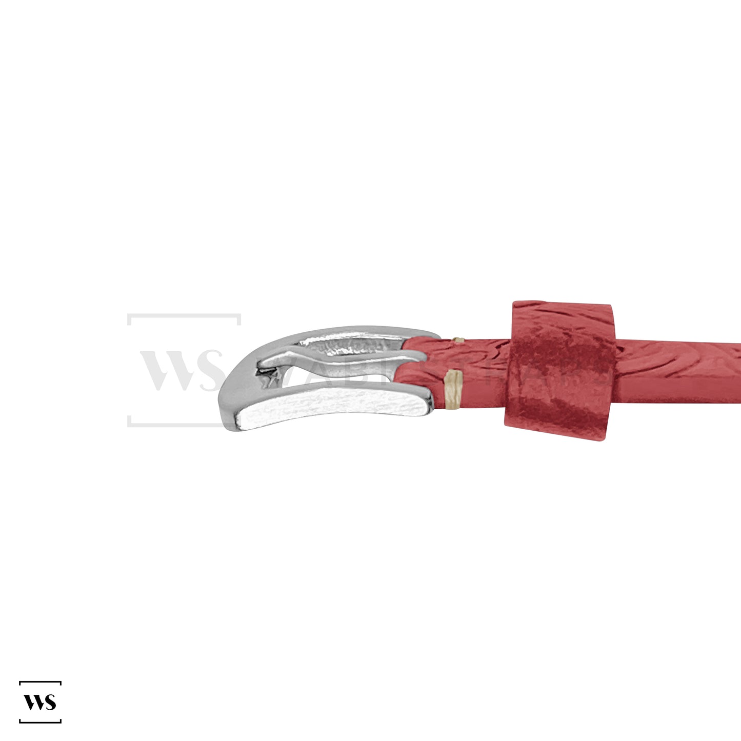 Red Floral Pattern Embossed Leather Strap