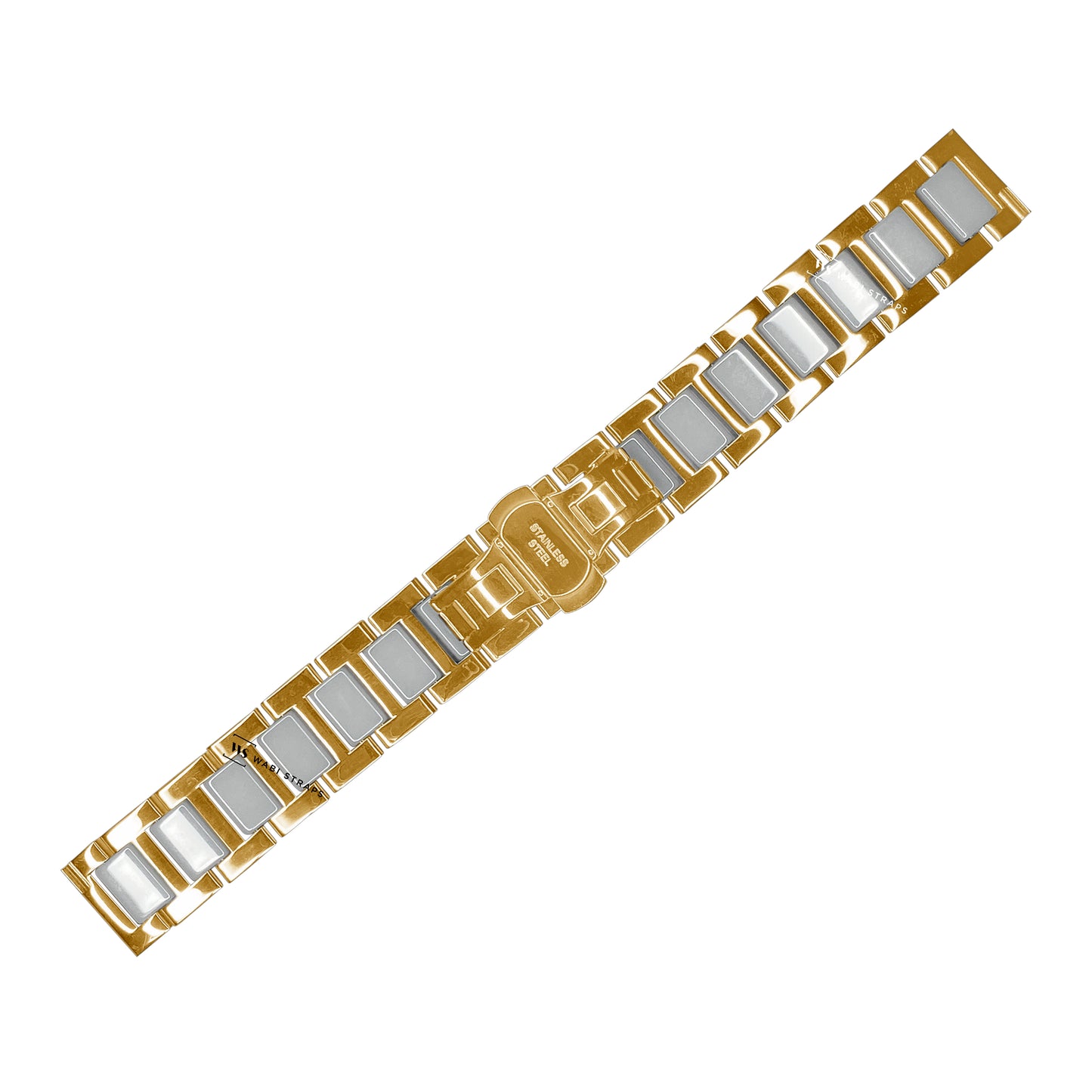 Gold & White H-link Flat Butterfly Metal Bracelet