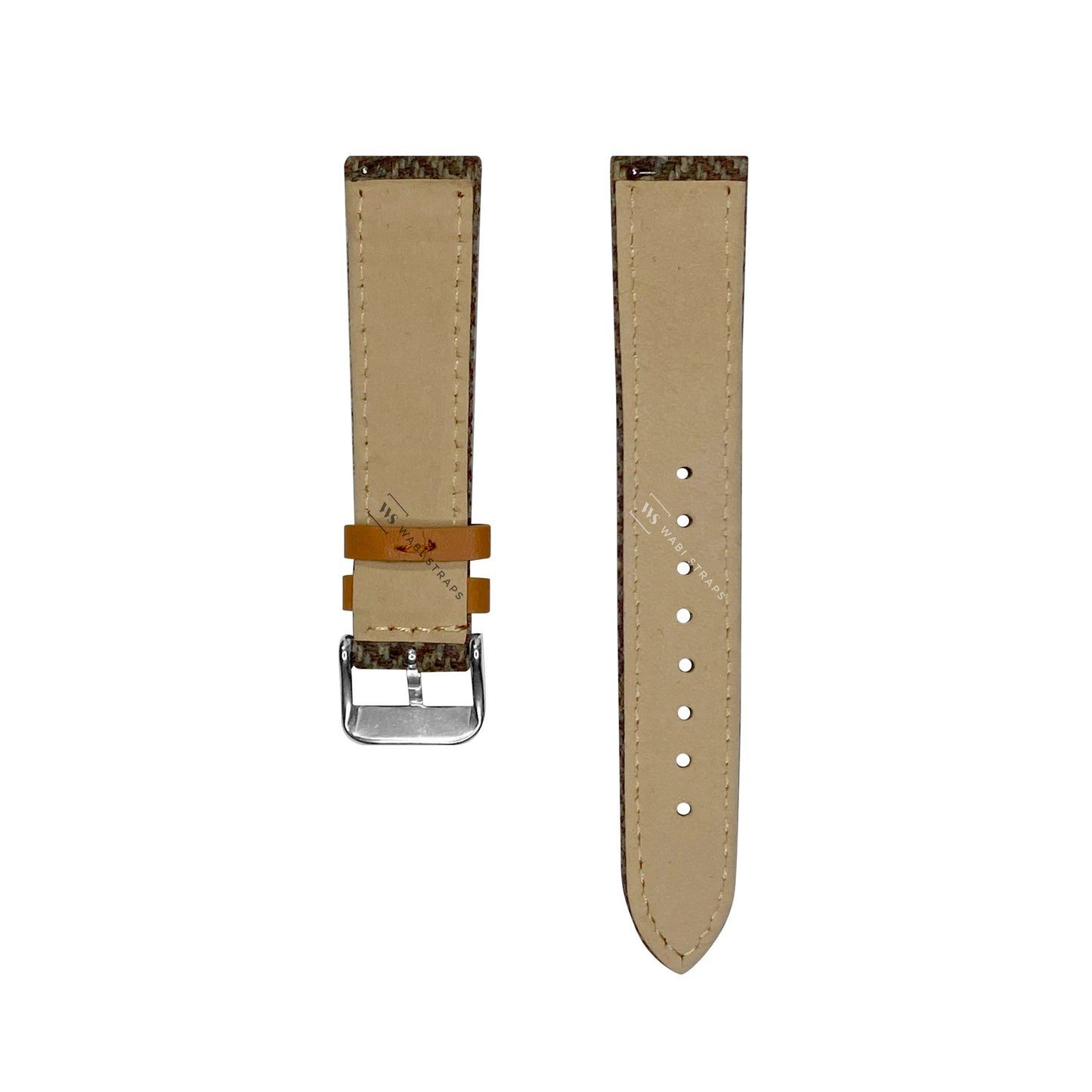 Khaki Tweed/Herringbone Leather Strap